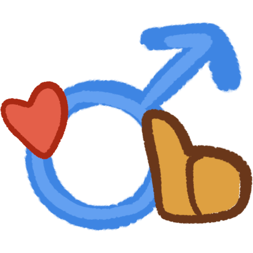 a blue mars symbol with a pink heart and a thumbs-up.